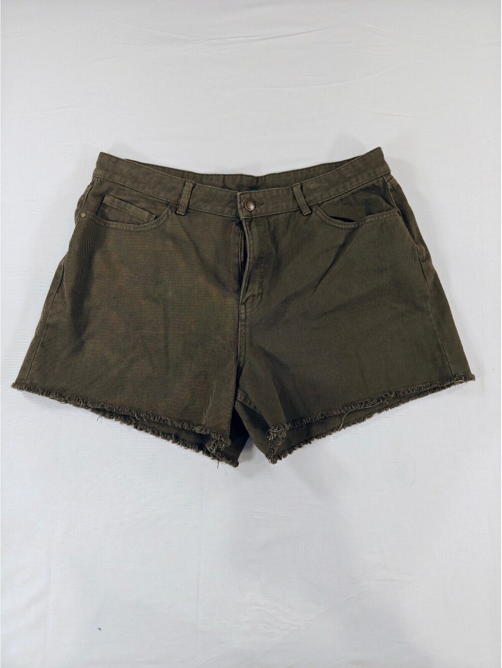 Dip Women's Olive Green Denim Cutoff Shorts Size 16 with Frayed Hem